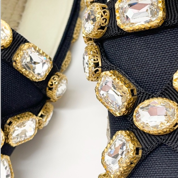 Gucci New Crystals Jewels Black Canvas Espadrilles Sz. US 5.5 - Picture 11 of 16